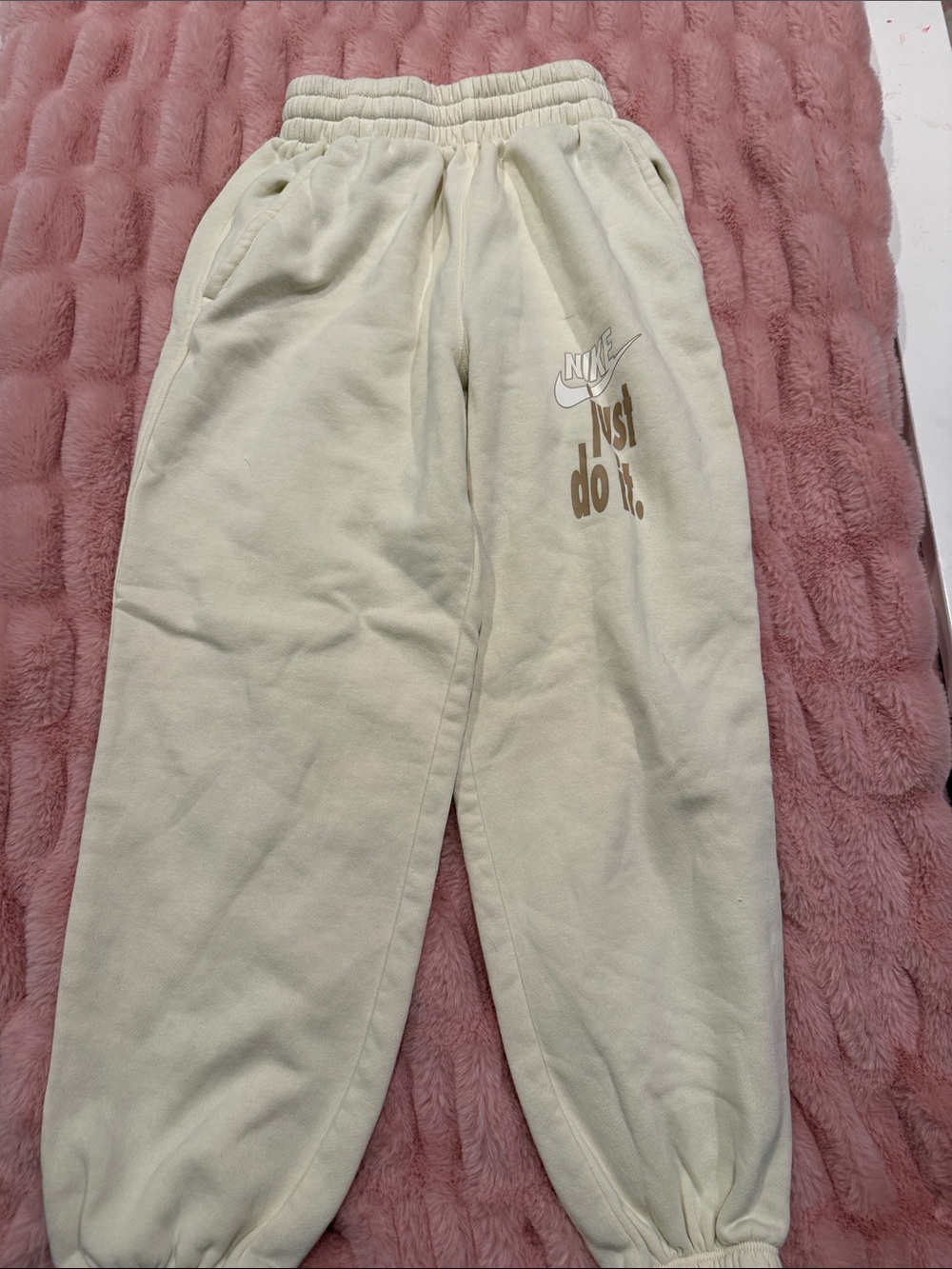 Nike Kids Cream Joggers with 'Just Do It.' Graphic